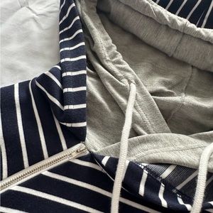 Navy & white striped double hoodie. Medium